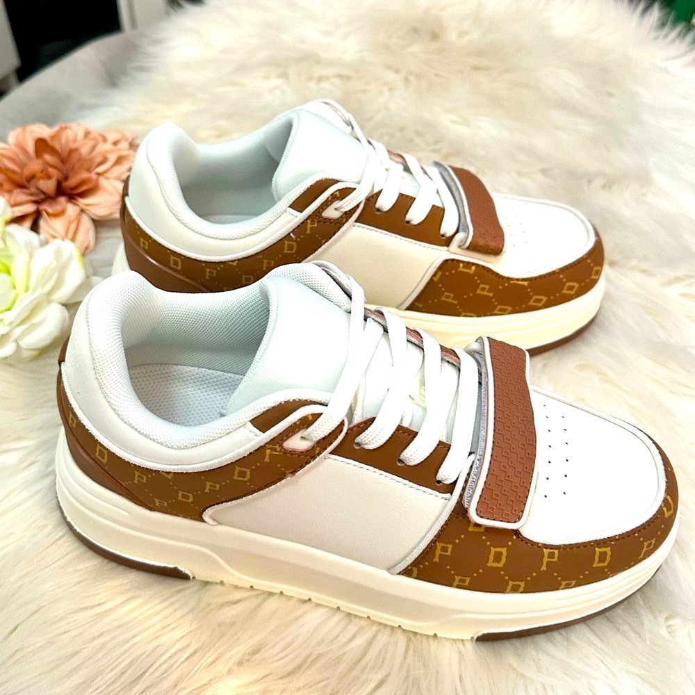 Designer Print Women’s Sneakers in White and Brown By Dream Pairs NEW! - Picture 2 of 9